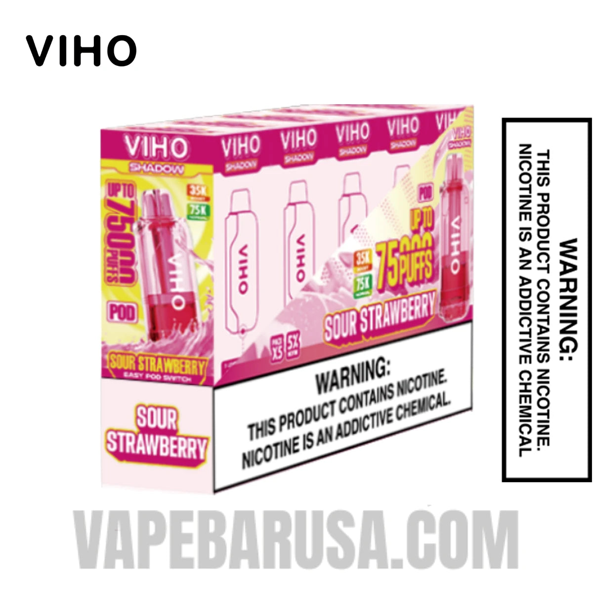 Sour Strawberry VIHO Shadow 75K Vape Pod With Bundle Pack Sour Strawberry VIHO Shadow 75K Vape Pod With Bundle Pack