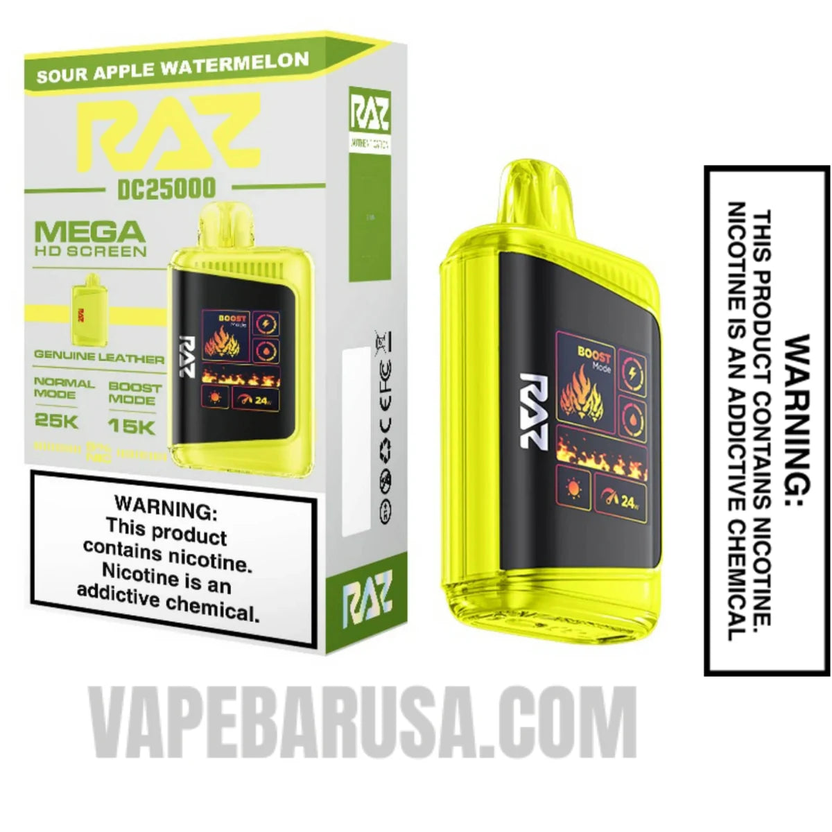 Sour Apple Watermelon RAZ DC25000 Disposable Vape With Package Box Sour Apple Watermelon RAZ DC25000 Disposable Vape With Package Box