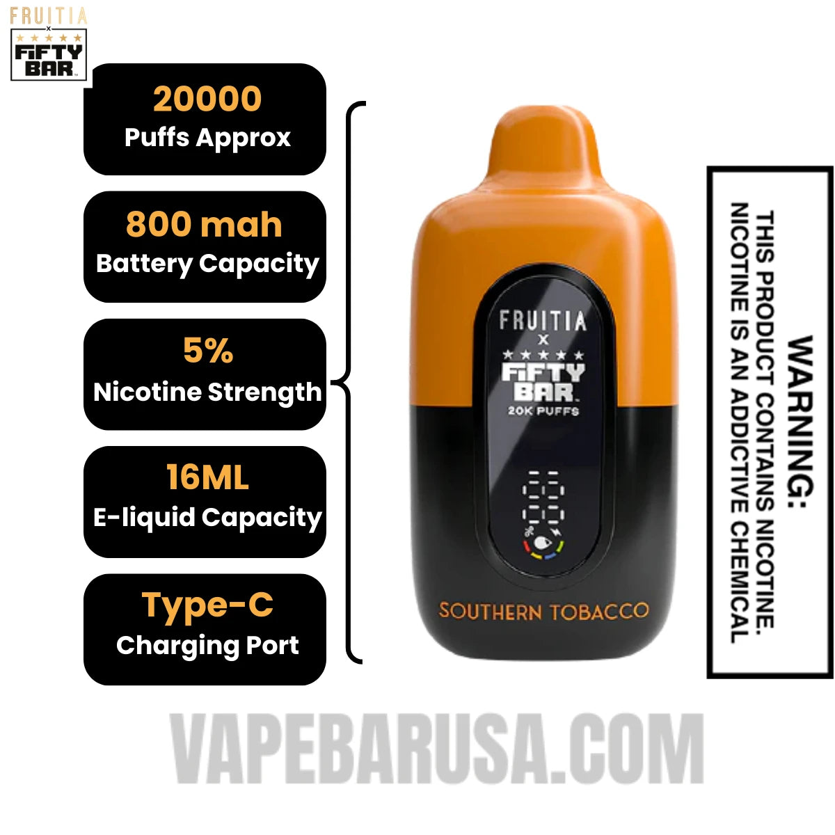 Southern Tobacco Fruitia X Fifty Bar 20K Vape Specifications Southern Tobacco Fruitia X Fifty Bar 20K Vape Specifications