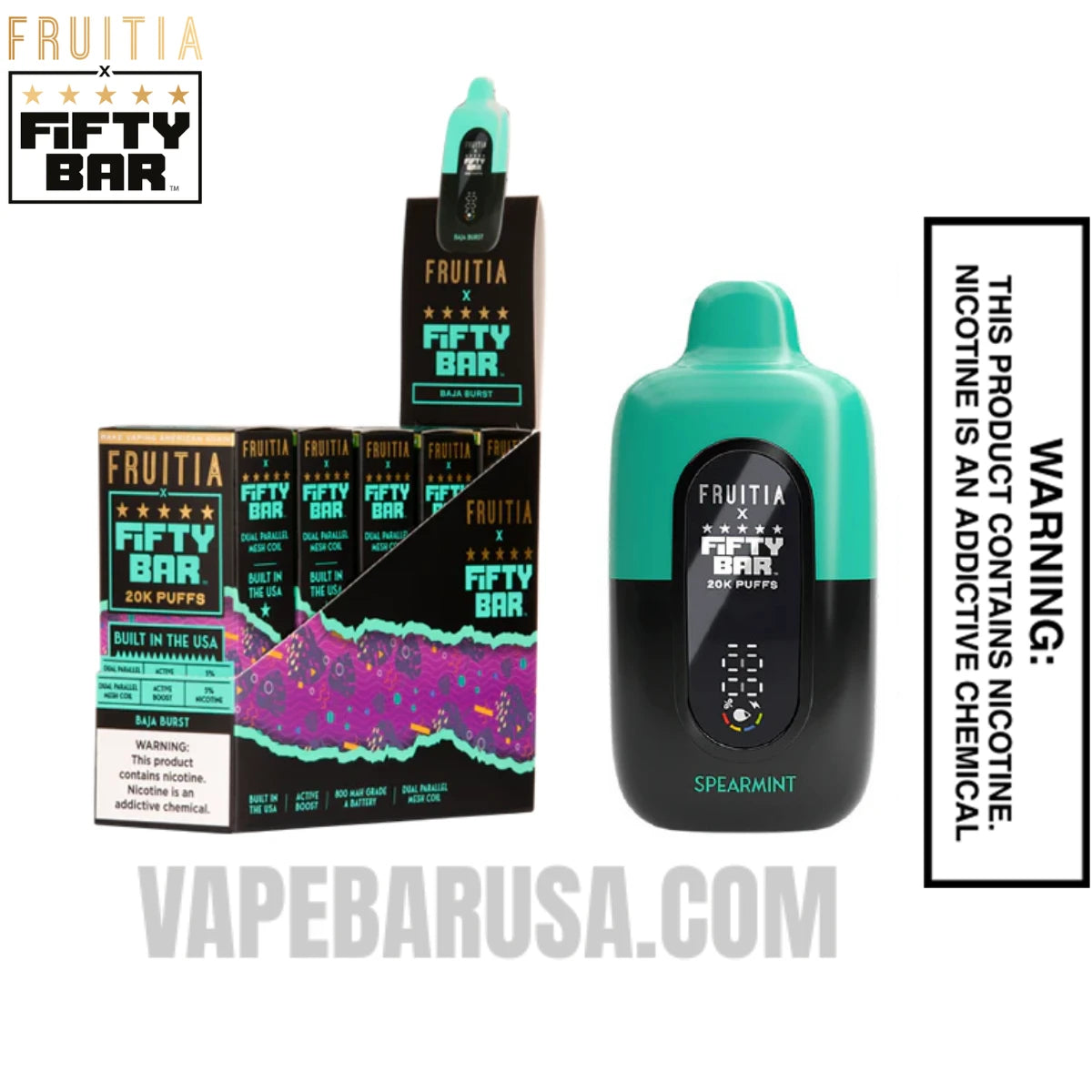Spearmint Fruitia X Fifty Bar 20K Vape With Bundle Pack Spearmint Fruitia X Fifty Bar 20K Vape With Bundle Pack
