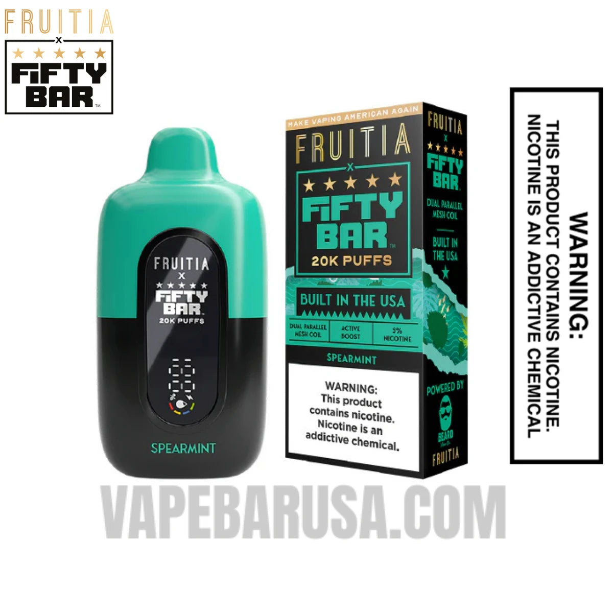 Spearmint Fruitia X Fifty Bar 20K Vape With Package Box Spearmint Fruitia X Fifty Bar 20K Vape With Package Box
