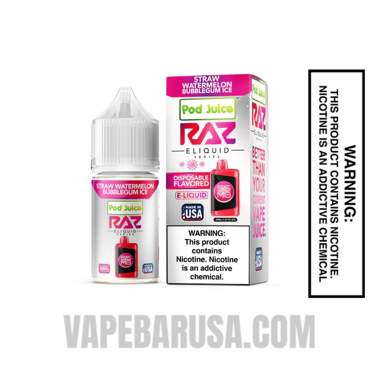 Straw Watermelon Bubblegum Ice Pod Juice X RAZ Salt Nic juice 30 ML with package box Straw Watermelon Bubblegum Ice Pod Juice X RAZ Salt Nic juice 30 ML with package box