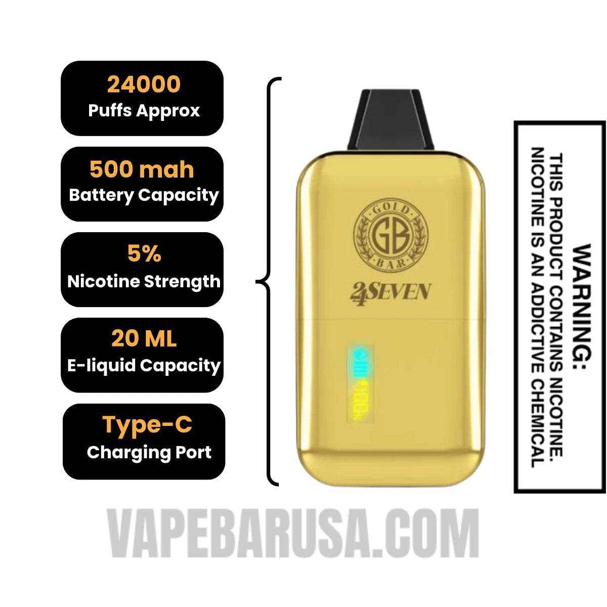 Strawberry Kiwi Watermelon Gold Bar 24Seven Disposable Vape specifications Strawberry Kiwi Watermelon Gold Bar 24Seven Disposable Vape specifications