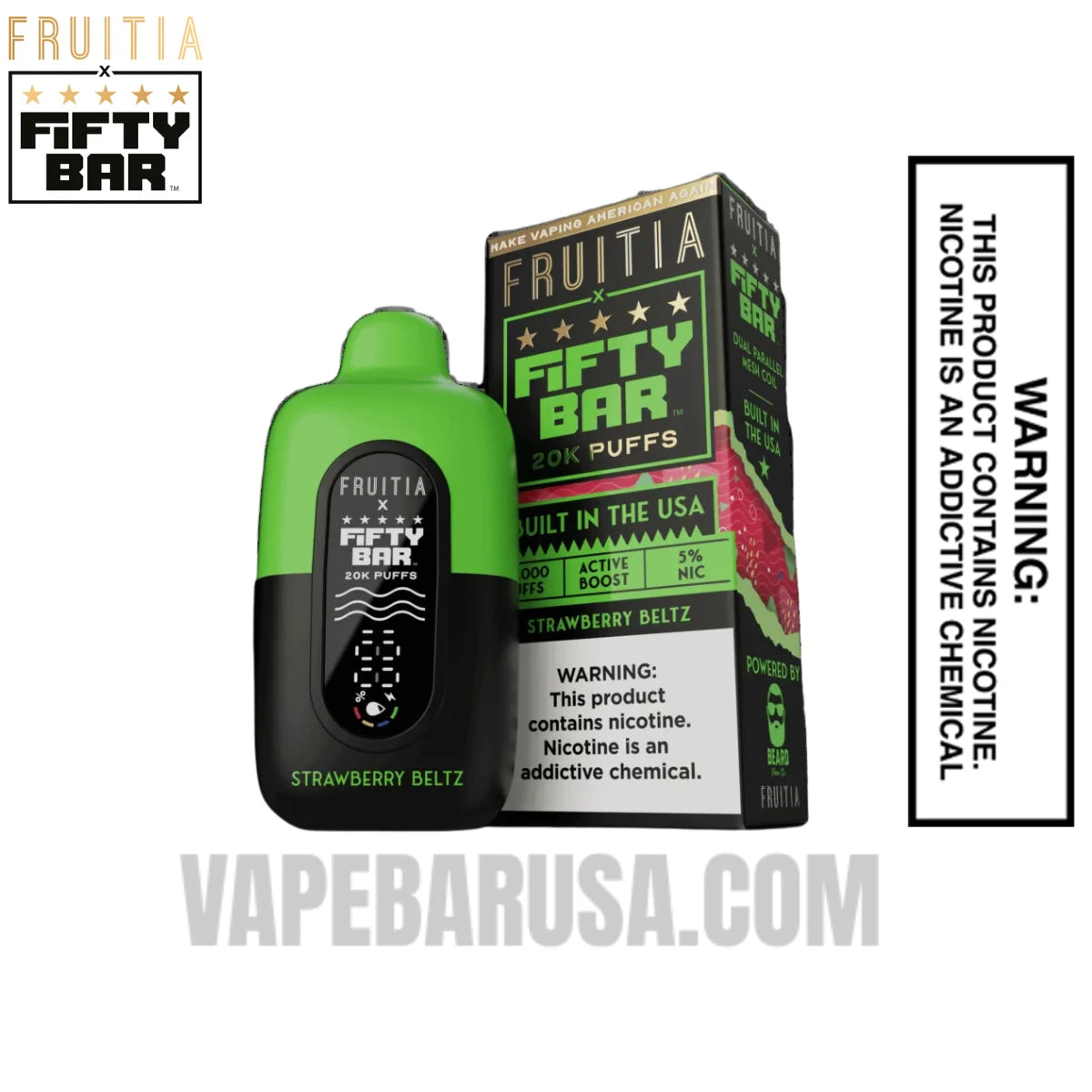 Strawberry Beltz Fruitia X Fifty Bar 20K Vape With Package Box Strawberry Beltz Fruitia X Fifty Bar 20K Vape With Package Box