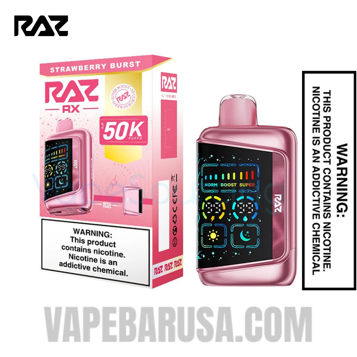 Strawberry Burst RAZ RX50K Disposable Vape With Package Box Strawberry Burst RAZ RX50K Disposable Vape With Package Box