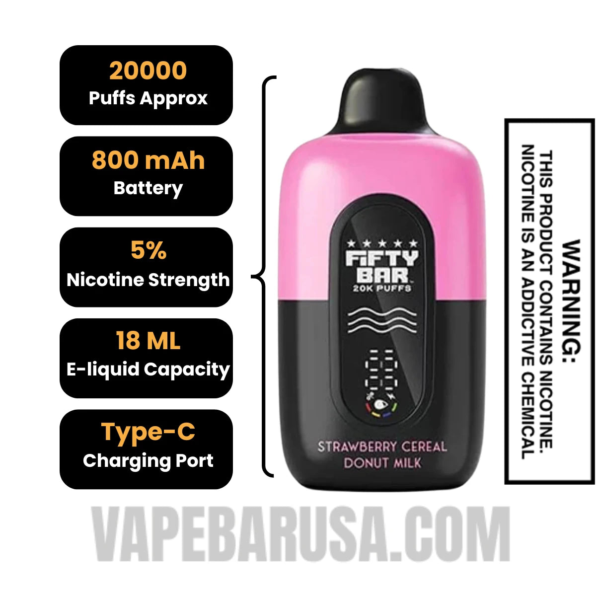 Strawberry Cereal Donut Milk Fifty Bar 20k Disposable Vape Specifications Strawberry Cereal Donut Milk Fifty Bar 20k Disposable Vape Specifications