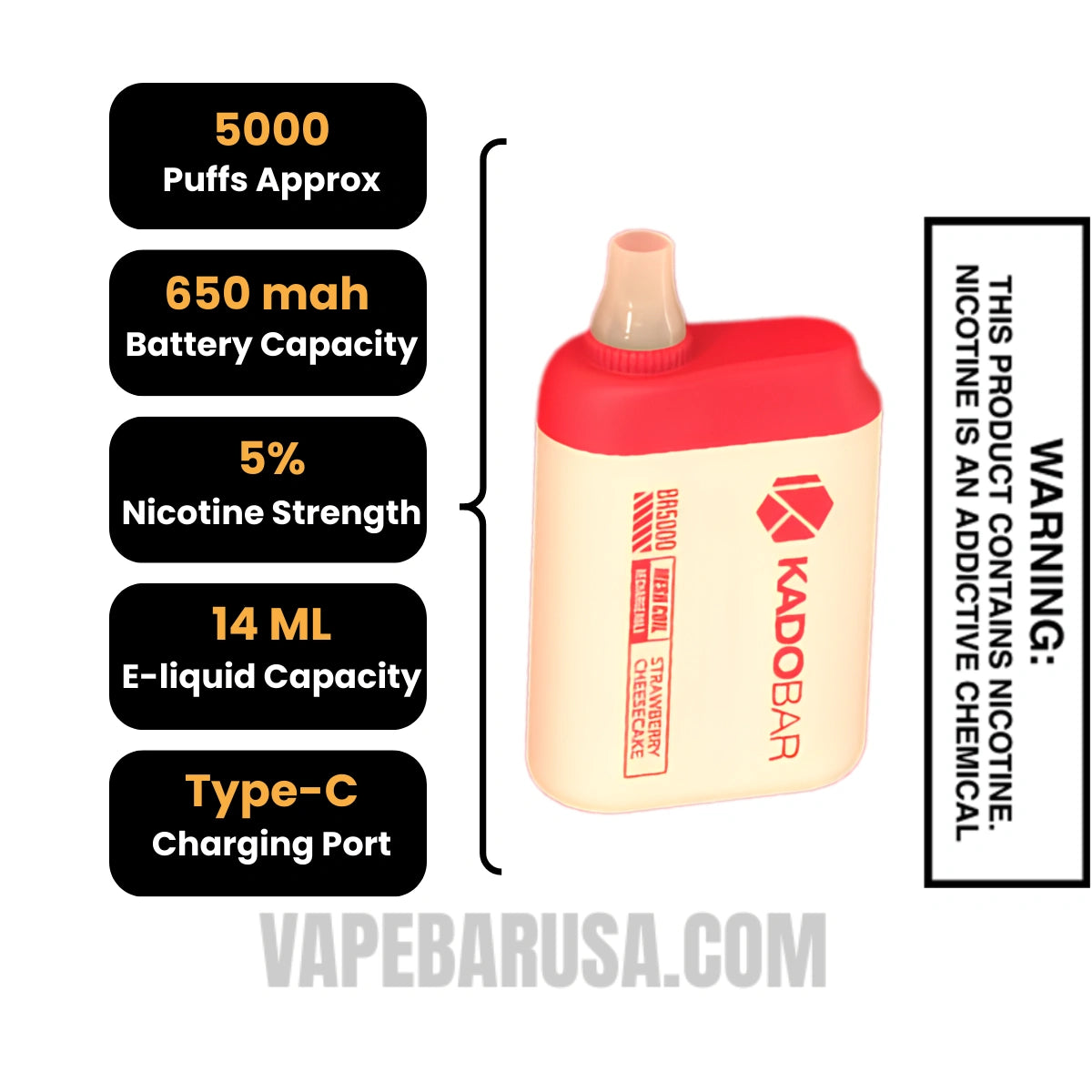 Strawberry Cheesecake Kado Bar Hexabar 5000 Disposable Vape Specifications Strawberry Cheesecake Kado Bar Hexabar 5000 Disposable Vape Specifications
