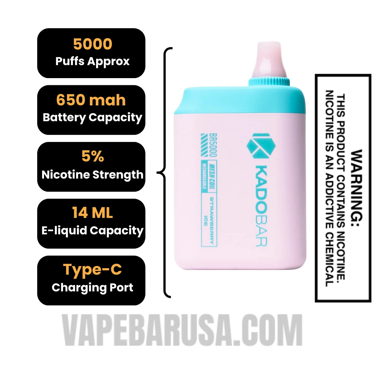 Strawberry Ice Kado Bar BR5000 Disposable Vape Specifications Strawberry Ice Kado Bar BR5000 Disposable Vape Specifications
