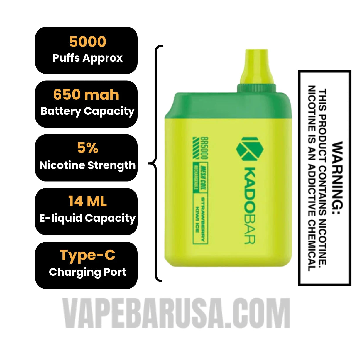 Strawberry Kiwi Ice Kado Bar BR5000 Disposable Vape Specifications Strawberry Kiwi Ice Kado Bar BR5000 Disposable Vape Specifications