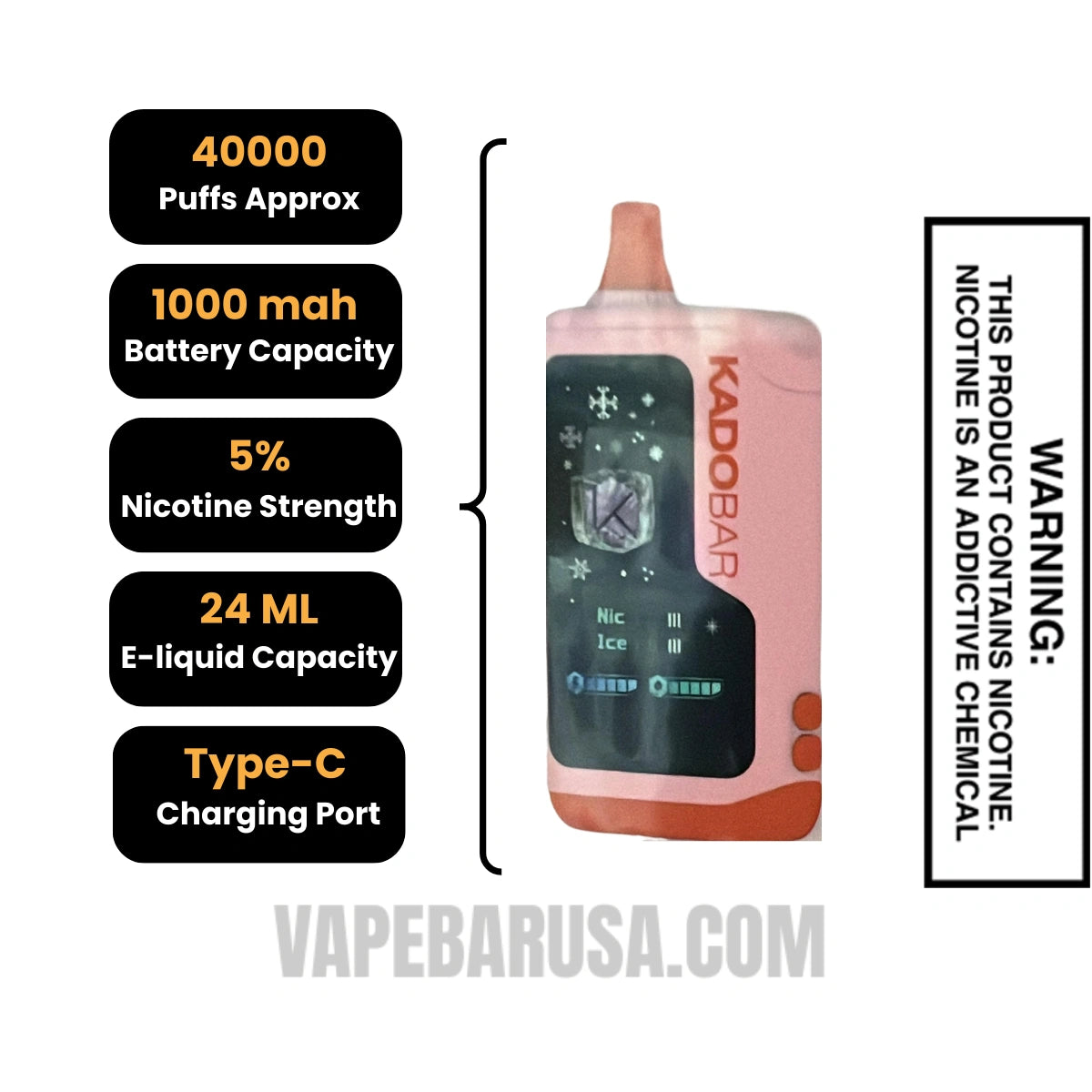 Strawberry Orange Freeze Kado Bar NI40000 Ice-Nic Control Disposable Vape Specifications Strawberry Orange Freeze Kado Bar NI40000 Ice-Nic Control Disposable Vape Specifications