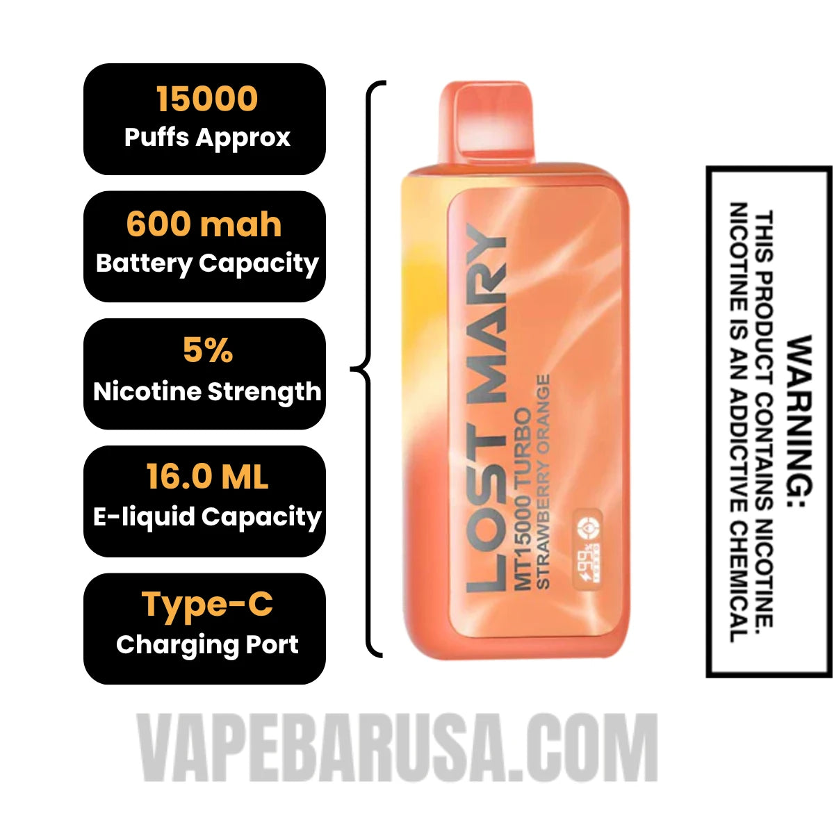 Strawberry Orange Lost Mary MT15000 Disposable Vape Specifications Strawberry Orange Lost Mary MT15000 Disposable Vape Specifications