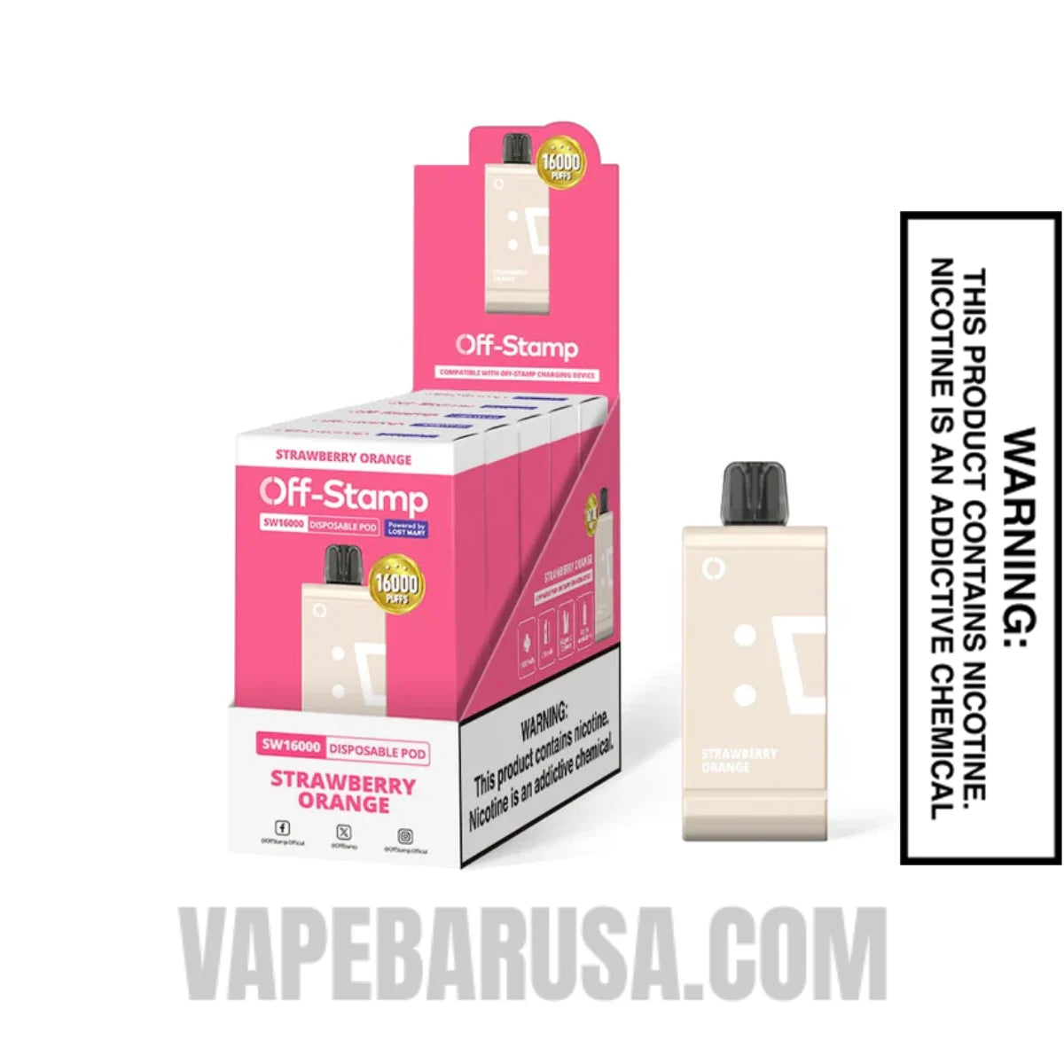 Strawberry Orange Off Stamp SW16000 Disposable Pod With Package Box Strawberry Orange Off Stamp SW16000 Disposable Pod With Package Box