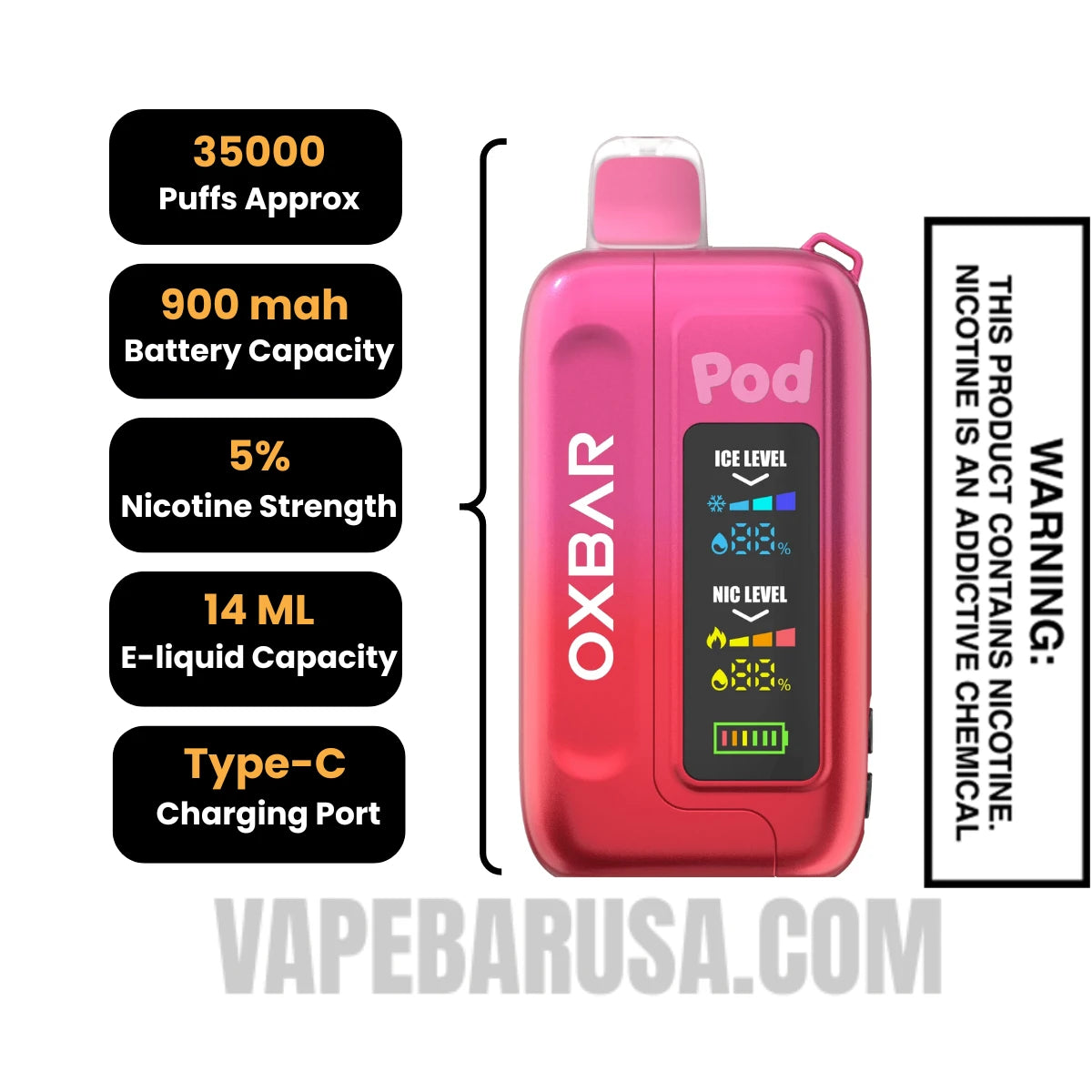 Strawberry Pink Cherry OXBAR Ice-Nic Control Disposable Vape Specifcations Strawberry Pink Cherry OXBAR Ice-Nic Control Disposable Vape Specifcations