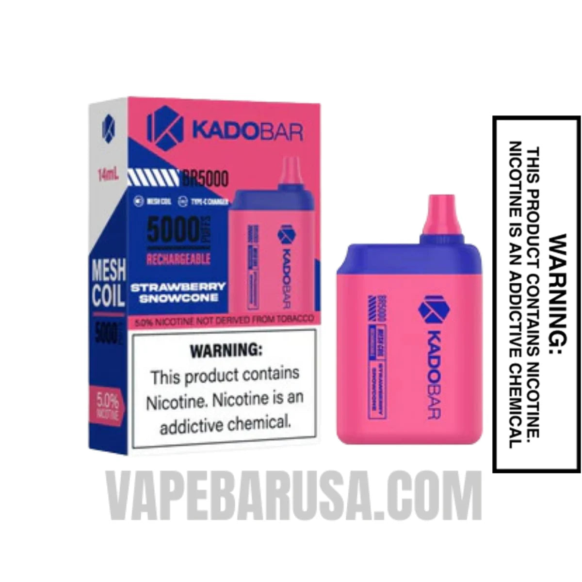 Strawberry Snowcone Kado Bar BR5000 Disposable Vape with Package Box Strawberry Snowcone Kado Bar BR5000 Disposable Vape with Package Box