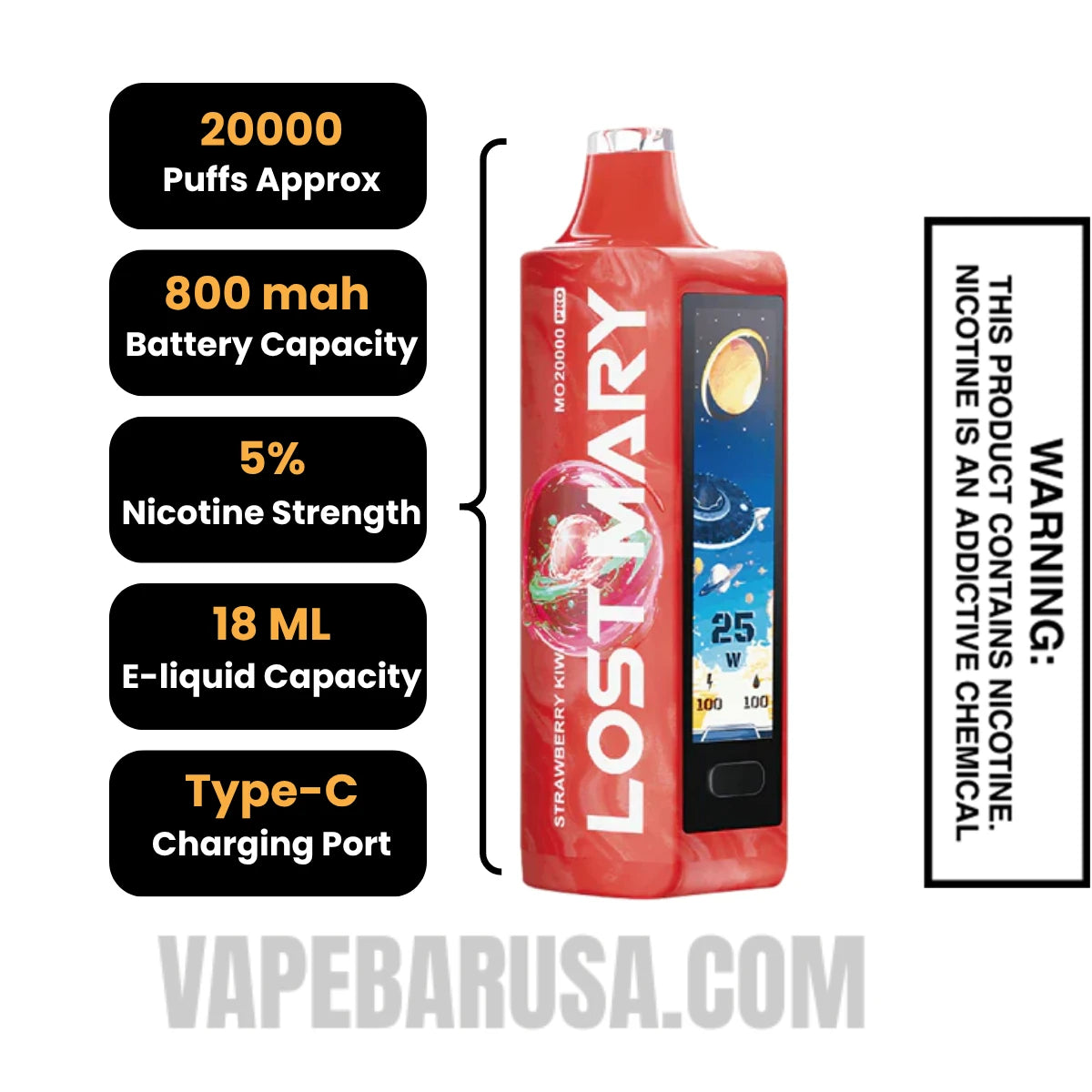 Strawberry Kiwi Lost Mary MO20000 Disposable Vape Specifications Strawberry Kiwi Lost Mary MO20000 Disposable Vape Specifications