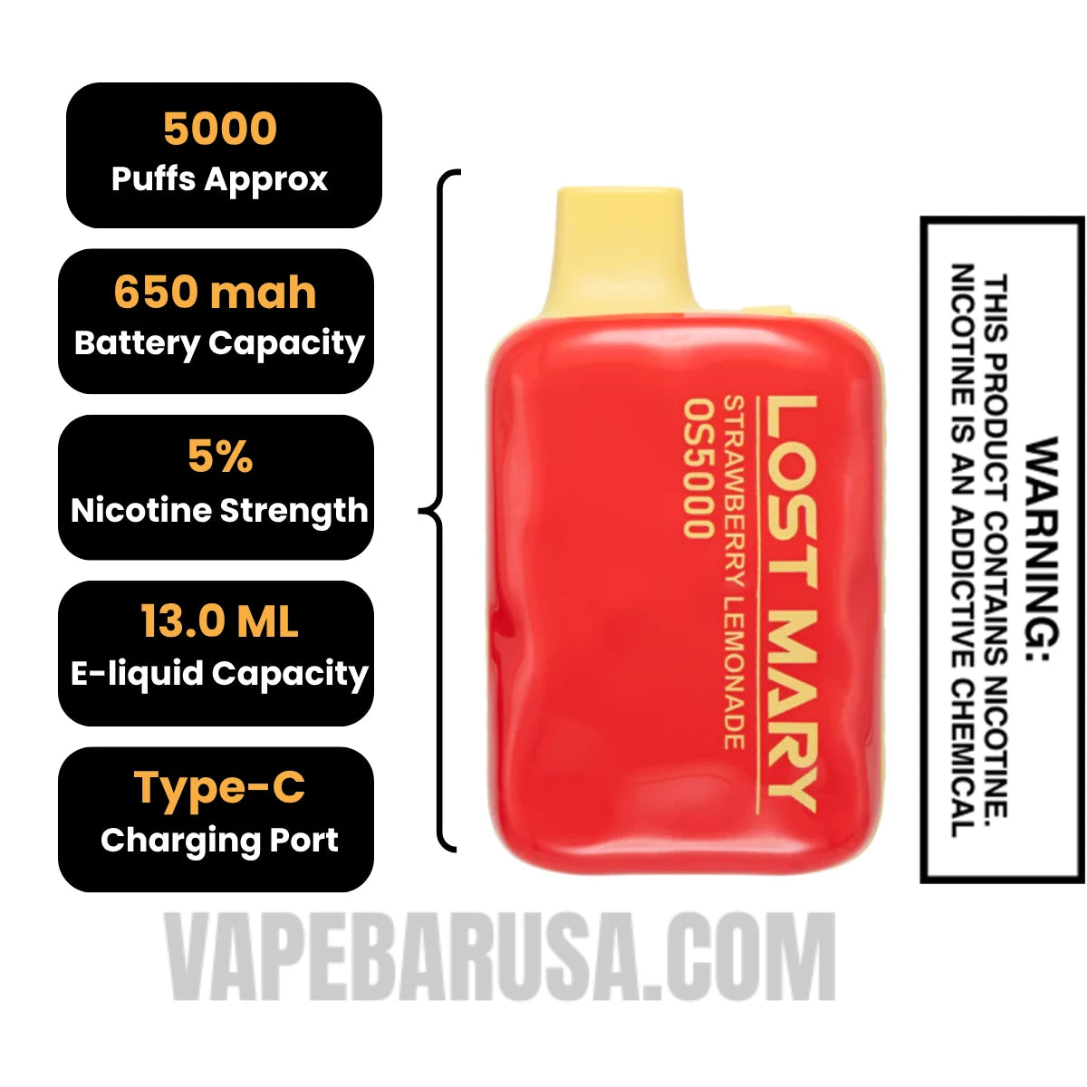Strawberry Lemonade Lost Mary OS5000 Disposable Vape Specifications Strawberry Lemonade Lost Mary OS5000 Disposable Vape Specifications