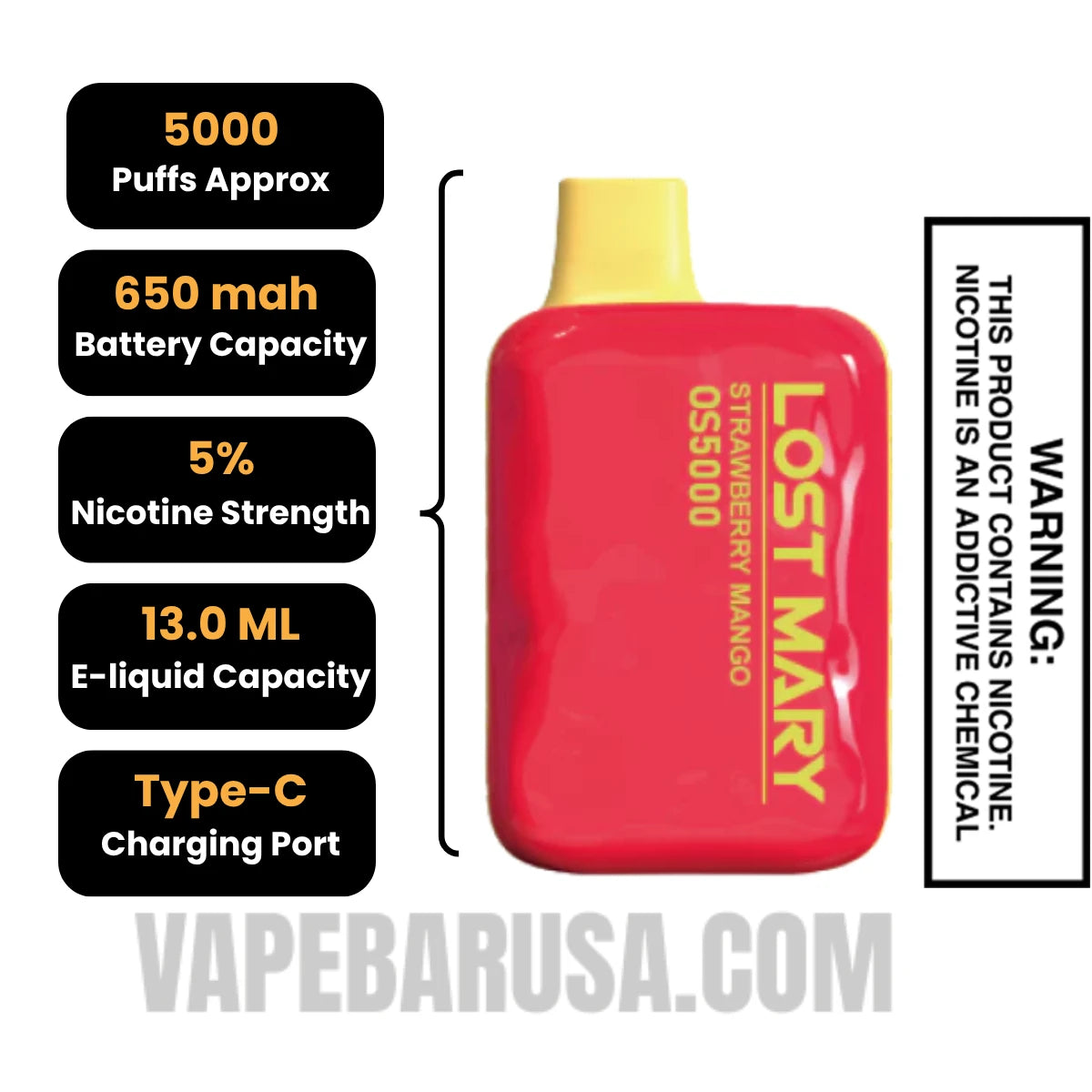 Strawberry Mango Lost Mary OS5000 Disposable Vape Specifications Strawberry Mango Lost Mary OS5000 Disposable Vape Specifications