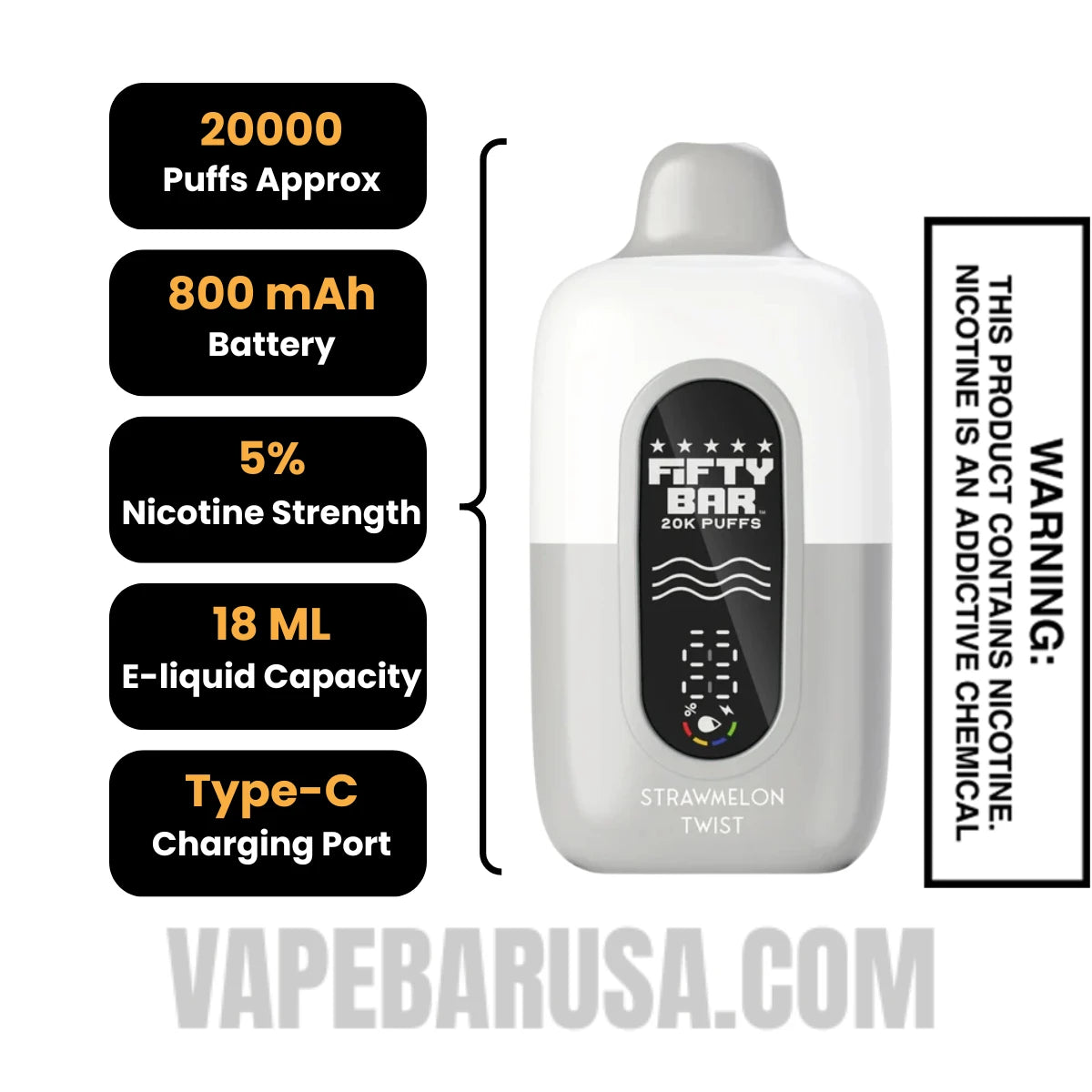 Strawmelon Twist Fifty Bar 20k Disposable Vape Specifications Strawmelon Twist Fifty Bar 20k Disposable Vape Specifications