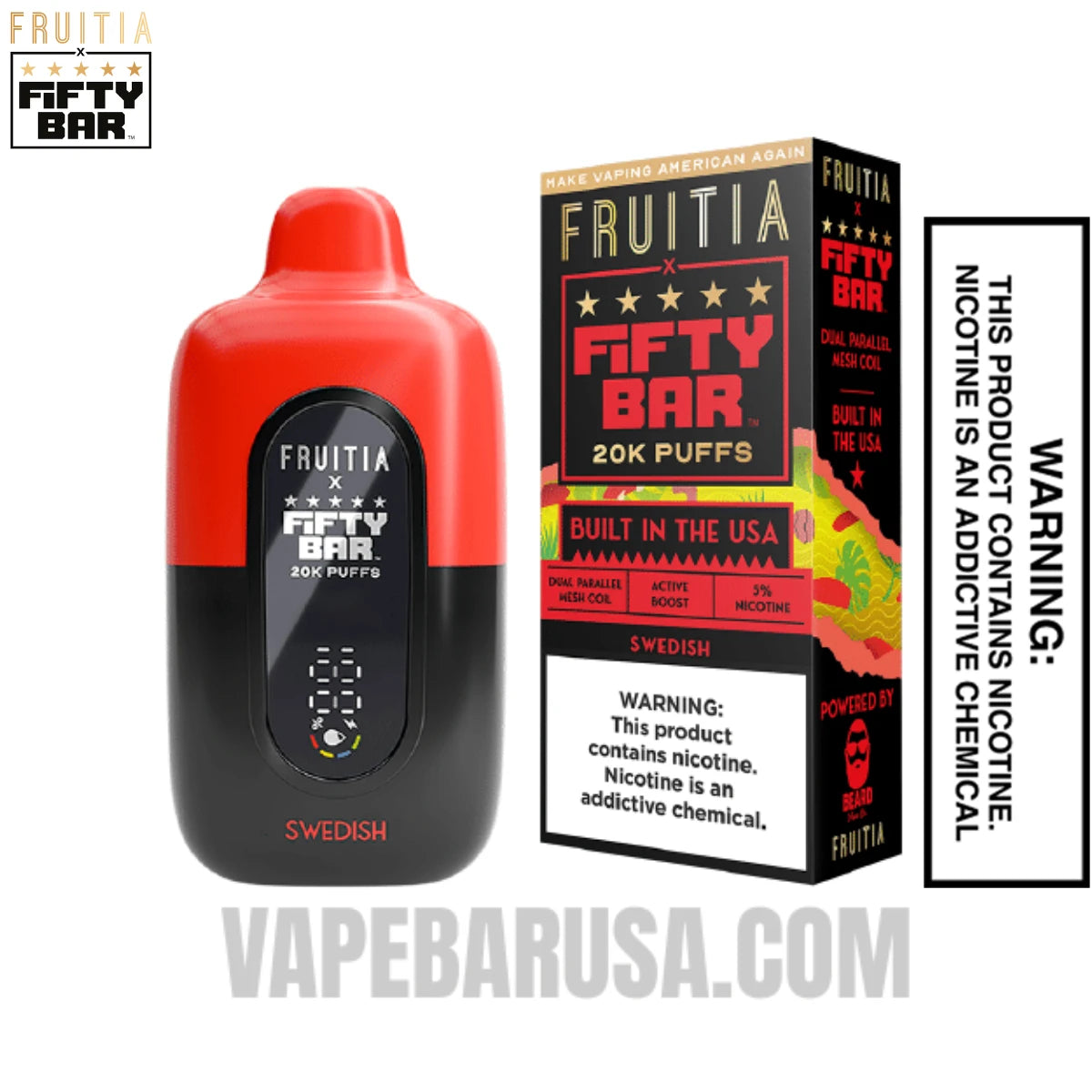 Swedish Fruitia X Fifty Bar 20K Vape With Package Box Swedish Fruitia X Fifty Bar 20K Vape With Package Box