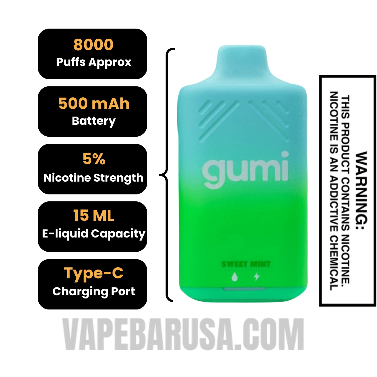 Sweet Mint Gumi Bar Disposable Vape 8000 Puffs Specifications Sweet Mint Gumi Bar Disposable Vape 8000 Puffs Specifications