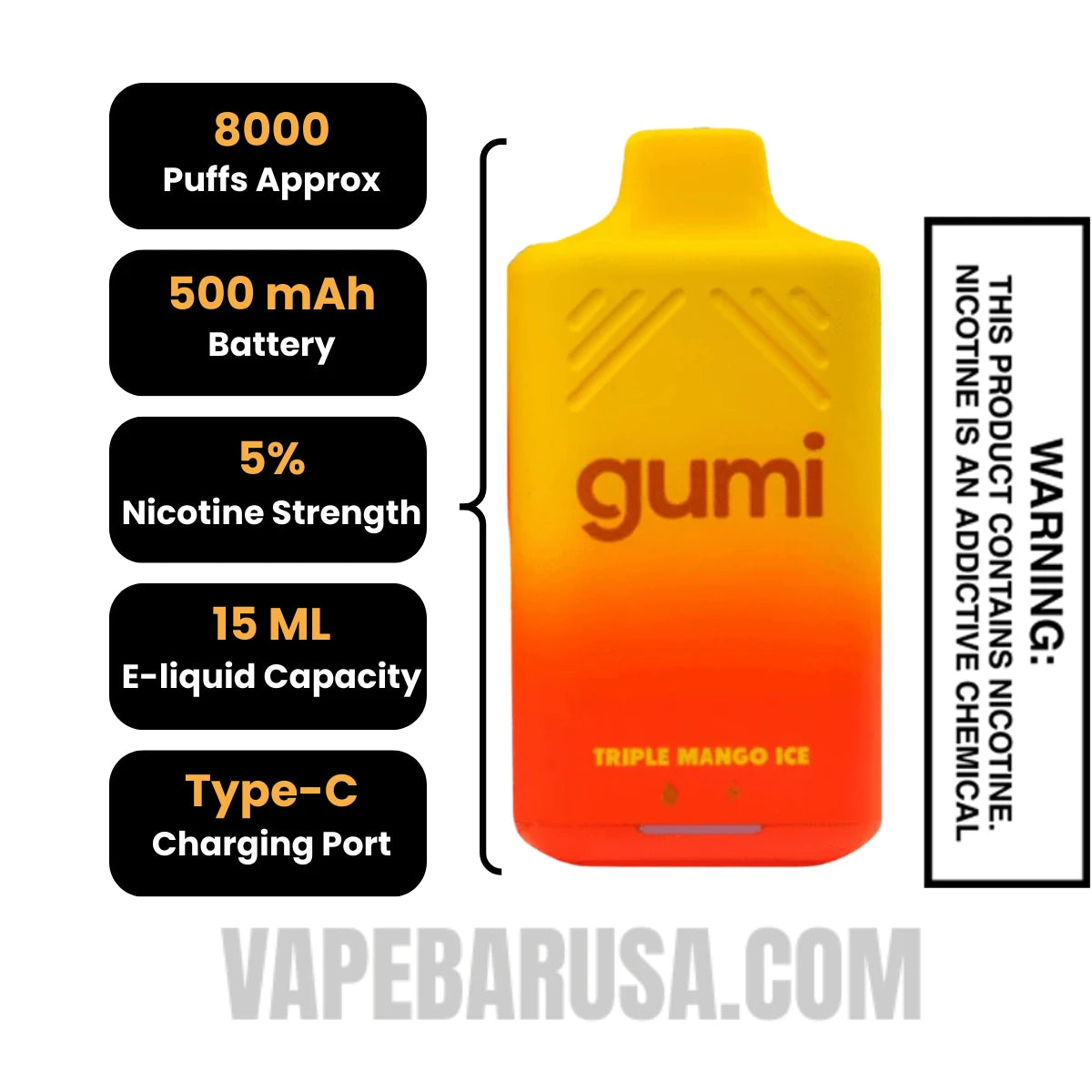 Triple Mango Ice Gumi Bar Disposable Vape 8000 Puffs Specifications Triple Mango Ice Gumi Bar Disposable Vape 8000 Puffs Specifications