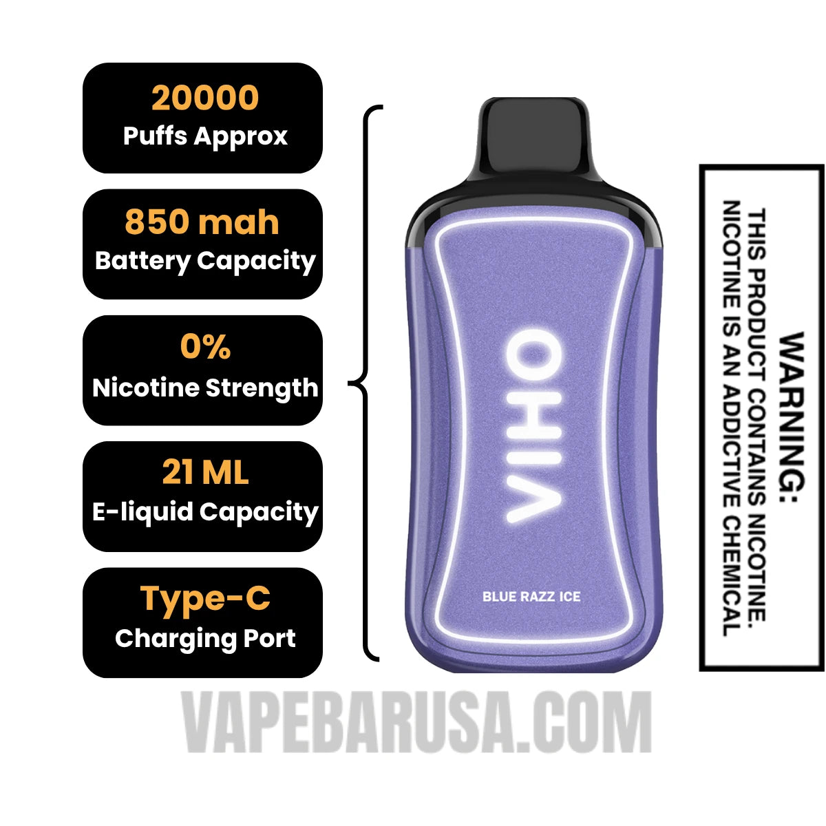 Blue Razz Ice VIHO Supercharge Zero nicotine Disposable Vape Specifcations Blue Razz Ice VIHO Supercharge Zero nicotine Disposable Vape Specifcations