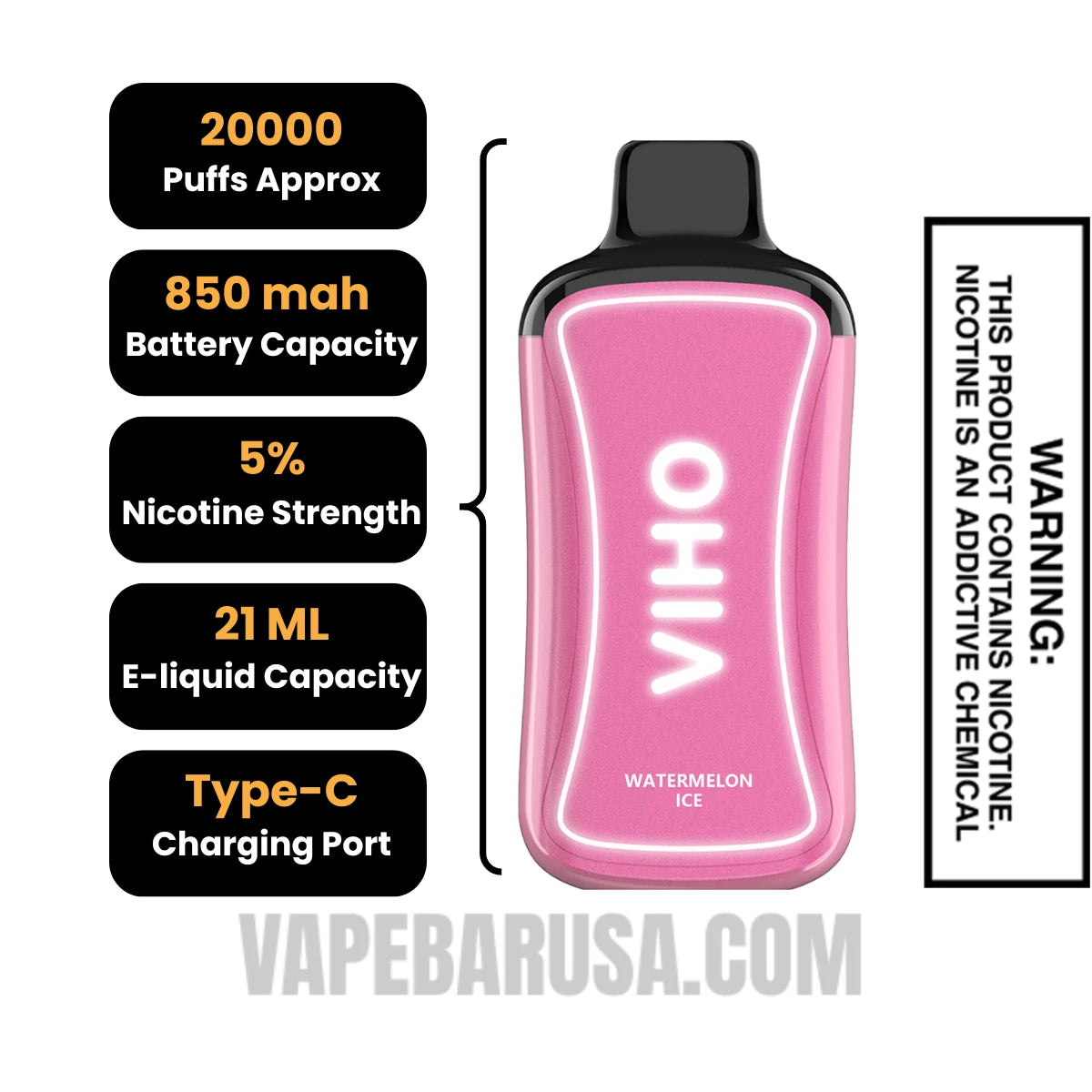 Watermelon Ice VIHO Supercharge Zero nicotine Disposable Vape Specifications Watermelon Ice VIHO Supercharge Zero nicotine Disposable Vape Specifications