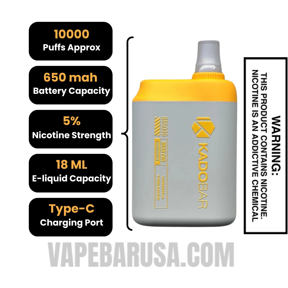 Virginia Tobacco Kado Bar BR5000 Disposable Vape Specifications Virginia Tobacco Kado Bar BR5000 Disposable Vape Specifications