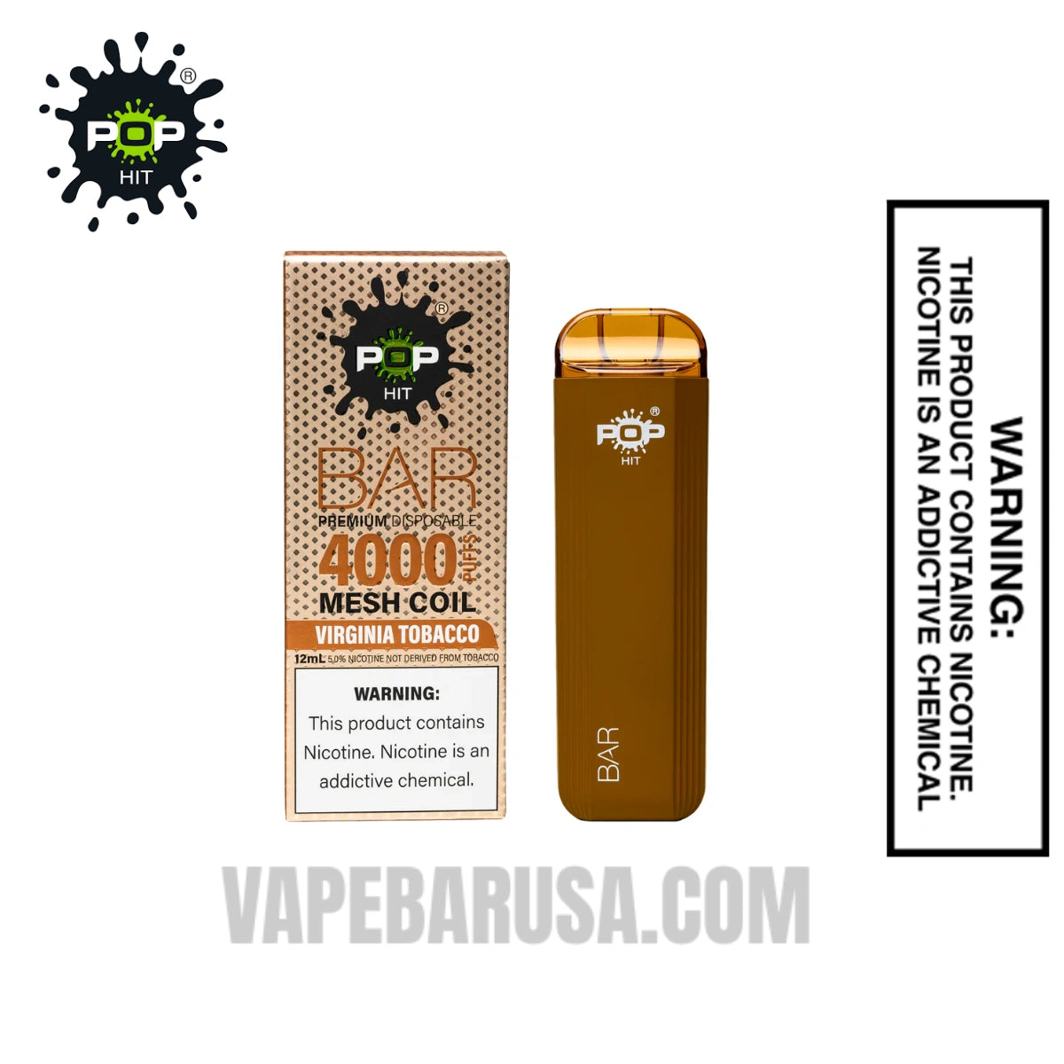 Virginia Tobacco Pop HIT Bar 4000 Puffs Disposable Vape Virginia Tobacco Pop HIT Bar 4000 Puffs Disposable Vape