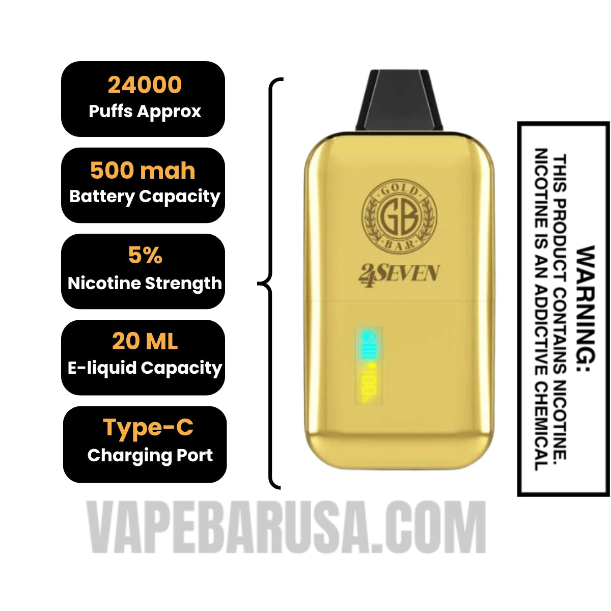 Watermelon Ice Gold Bar 24Seven Disposable Vape specifications Watermelon Ice Gold Bar 24Seven Disposable Vape specifications