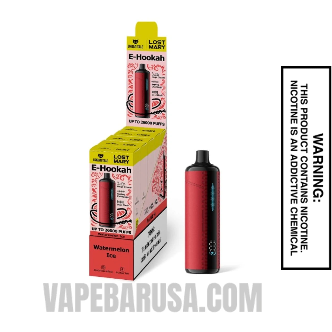 Watermelon Ice Lost Mary x Urban Tale E Hookah Disposable Vape With Bundle Pack Watermelon Ice Lost Mary x Urban Tale E Hookah Disposable Vape With Bundle Pack