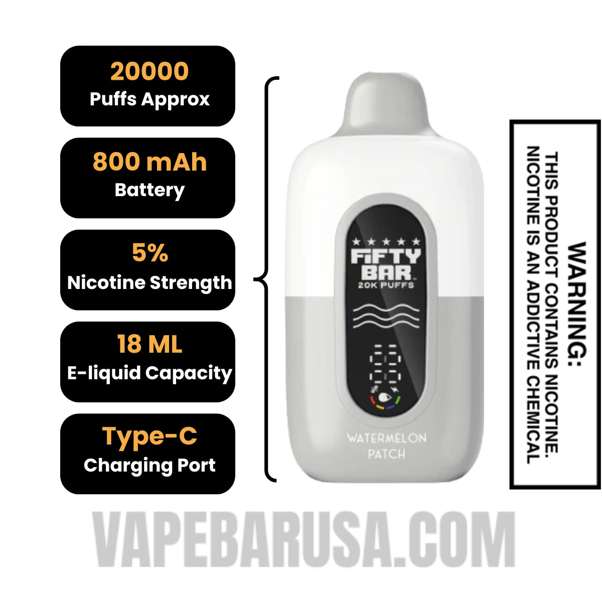 Watermelon Patch Fifty Bar 20k Disposable Vape Specifications Watermelon Patch Fifty Bar 20k Disposable Vape Specifications