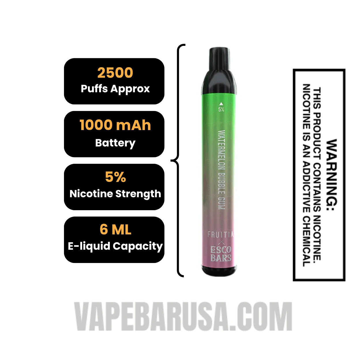 Watermelon Bubblegum Esco Bar 2500 Puffs Disposable Vape Specifications Watermelon Bubblegum Esco Bar 2500 Puffs Disposable Vape Specifications