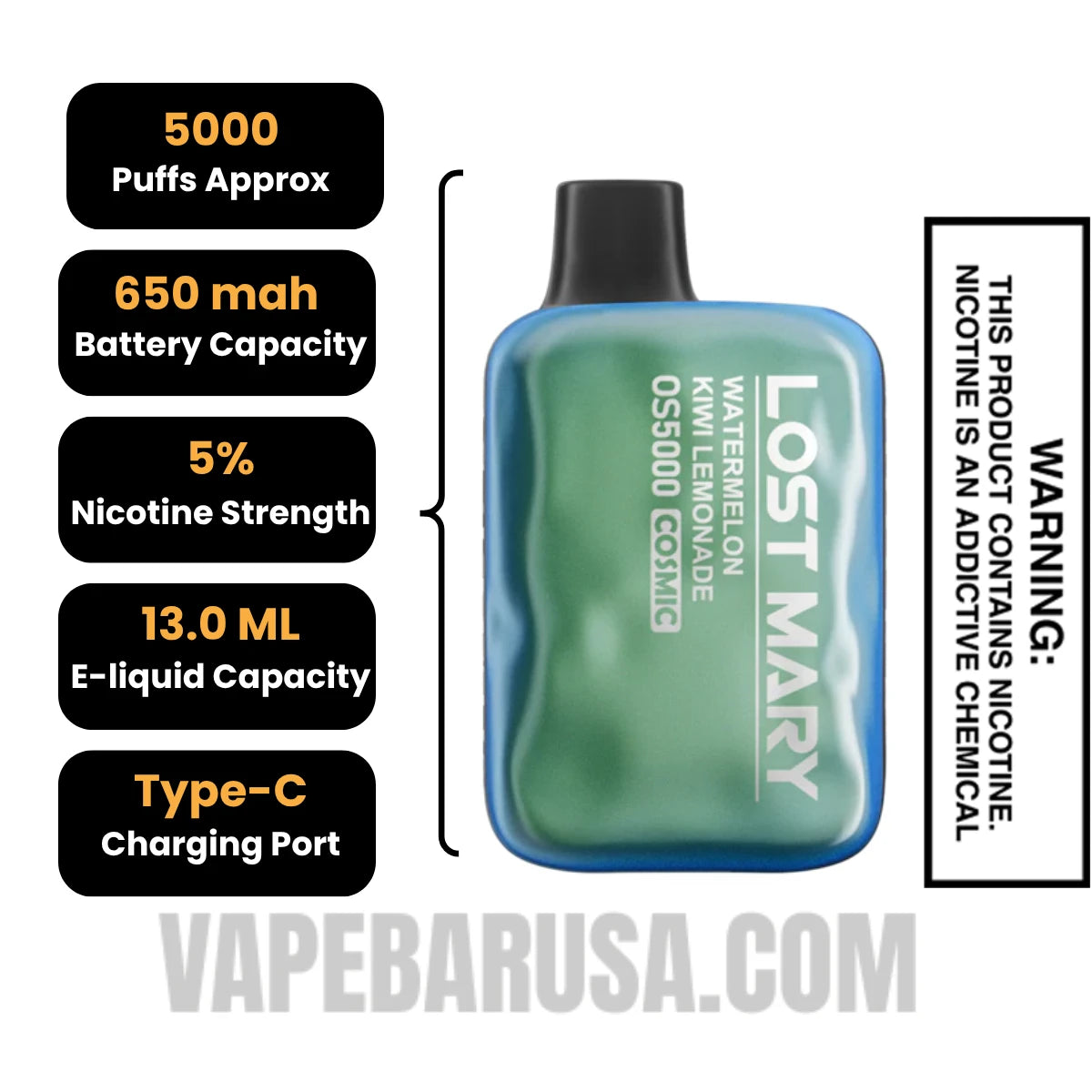 Watermelon Kiwi Lemonade Lost Mary OS5000 Cosmic Edition Vape Specifications Watermelon Kiwi Lemonade Lost Mary OS5000 Cosmic Edition Vape Specifications