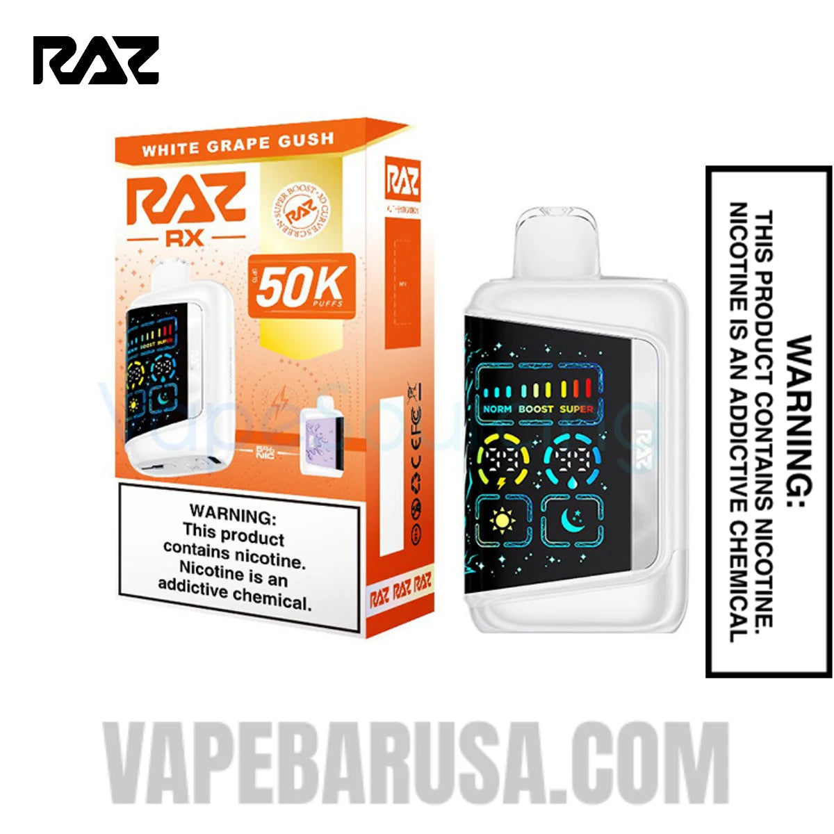 White Grape Gush RAZ RX50K Disposable Vape With Package Box White Grape Gush RAZ RX50K Disposable Vape With Package Box
