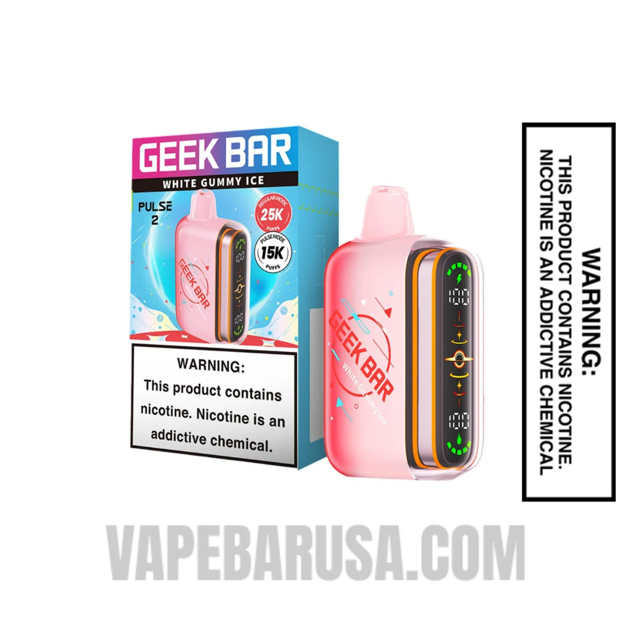 White Gummy Ice Geek Bar Pulse 2 Disposable Vape With Package Box White Gummy Ice Geek Bar Pulse 2 Disposable Vape With Package Box