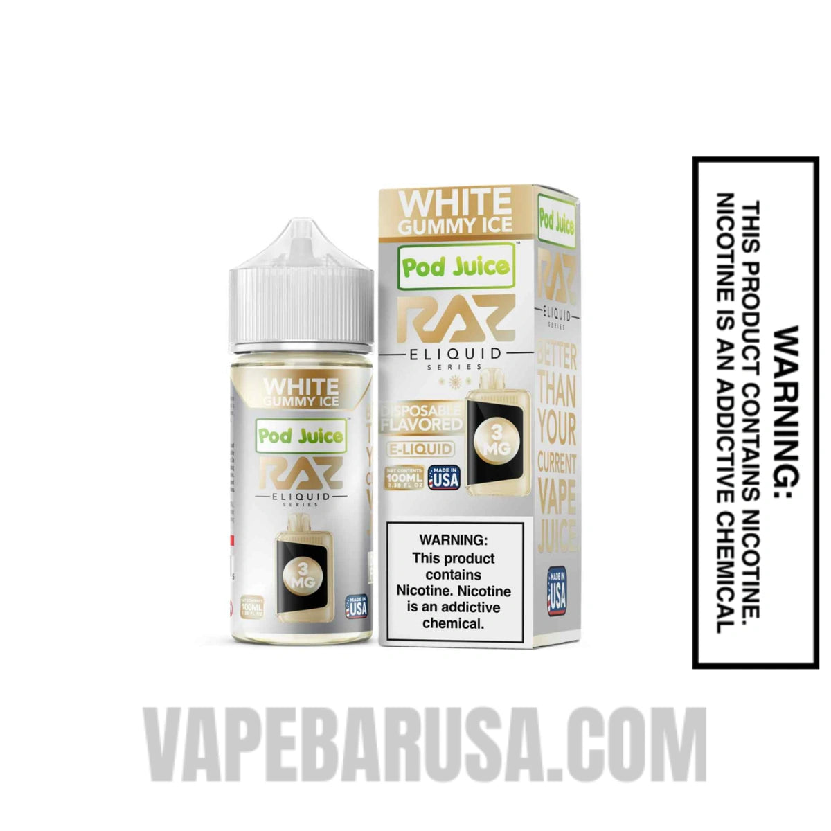 White Gummy Ice Pod Juice X RAZ Vape Juice 100 ML With package box White Gummy Ice Pod Juice X RAZ Vape Juice 100 ML With package box