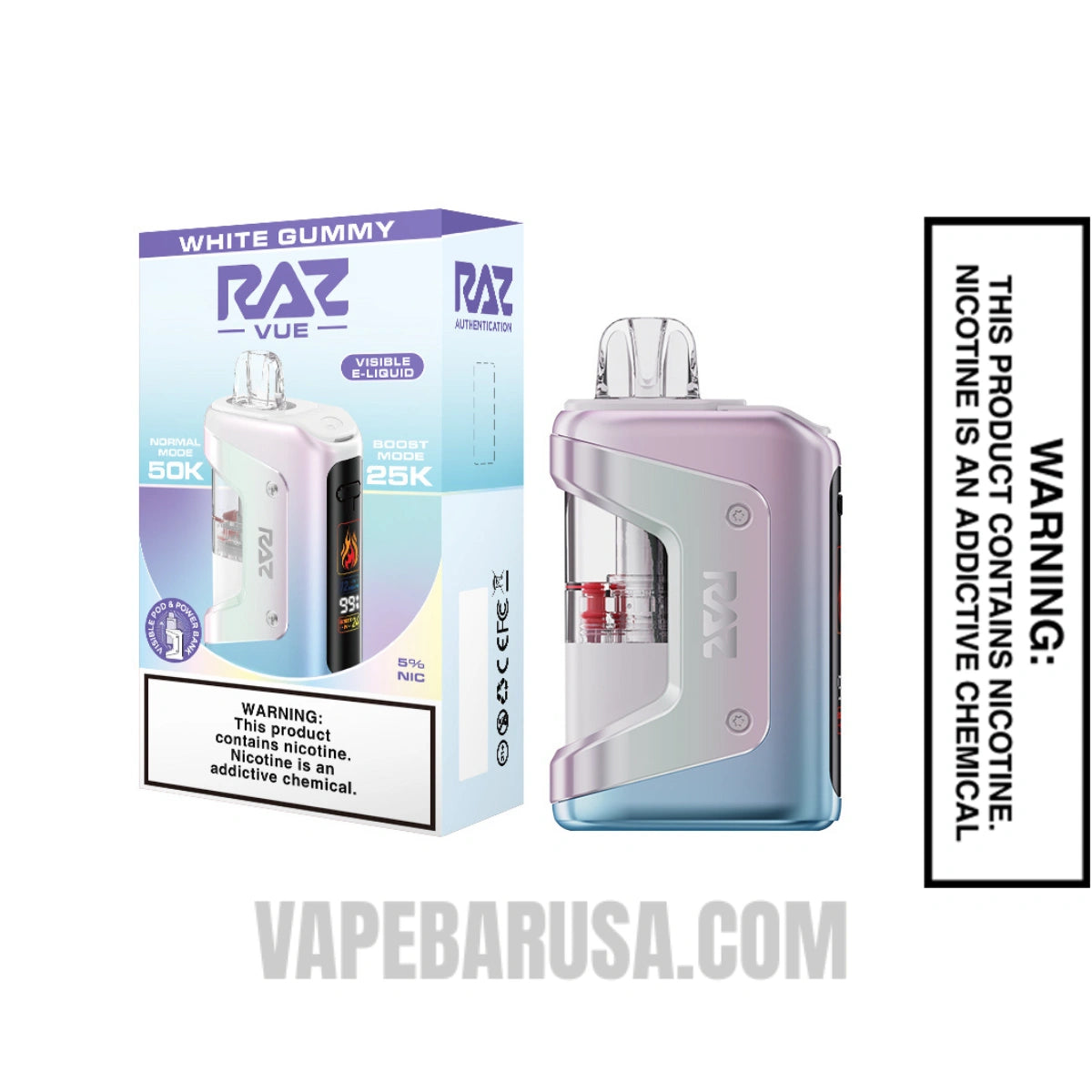 White Gummy RAZ VUE 50K Disposable Kit With Package Box White Gummy RAZ VUE 50K Disposable Kit With Package Box