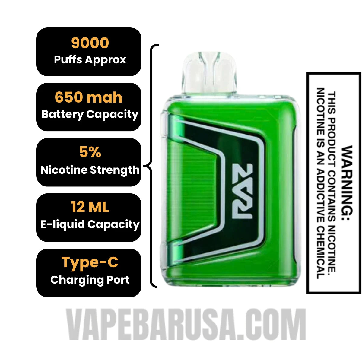 White Gummy Watermelon RAZ TN9000 Disposable Vape Specifications White Gummy Watermelon RAZ TN9000 Disposable Vape Specifications