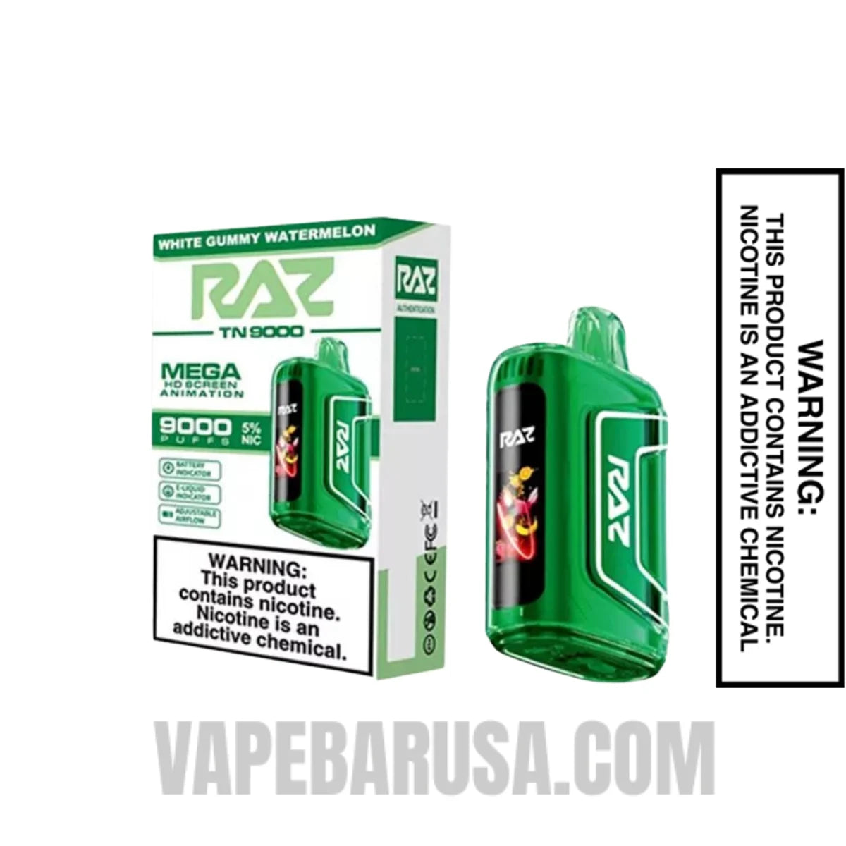 White Gummy Watermelon RAZ TN9000 Disposable Vape With Package Box
White Gummy Watermelon RAZ TN9000 Disposable Vape With Package Box