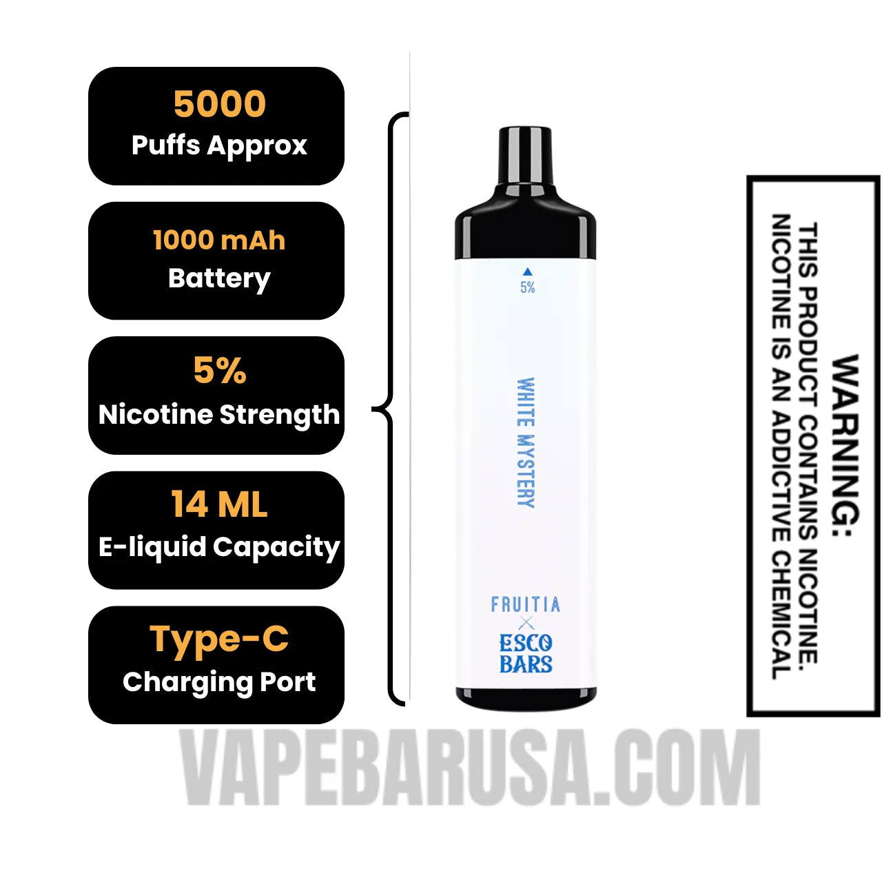 White Mystery Esco Bars 5000 Puffs Disposable Vape Specifications White Mystery Esco Bars 5000 Puffs Disposable Vape Specifications