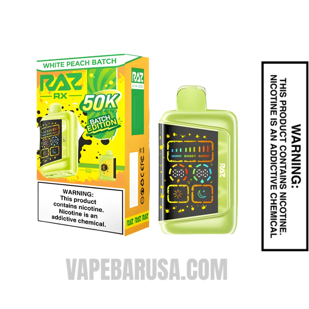 White Peach Batch RAZ RX50K Disposable Vape With Package Box White Peach Batch RAZ RX50K Disposable Vape With Package Box