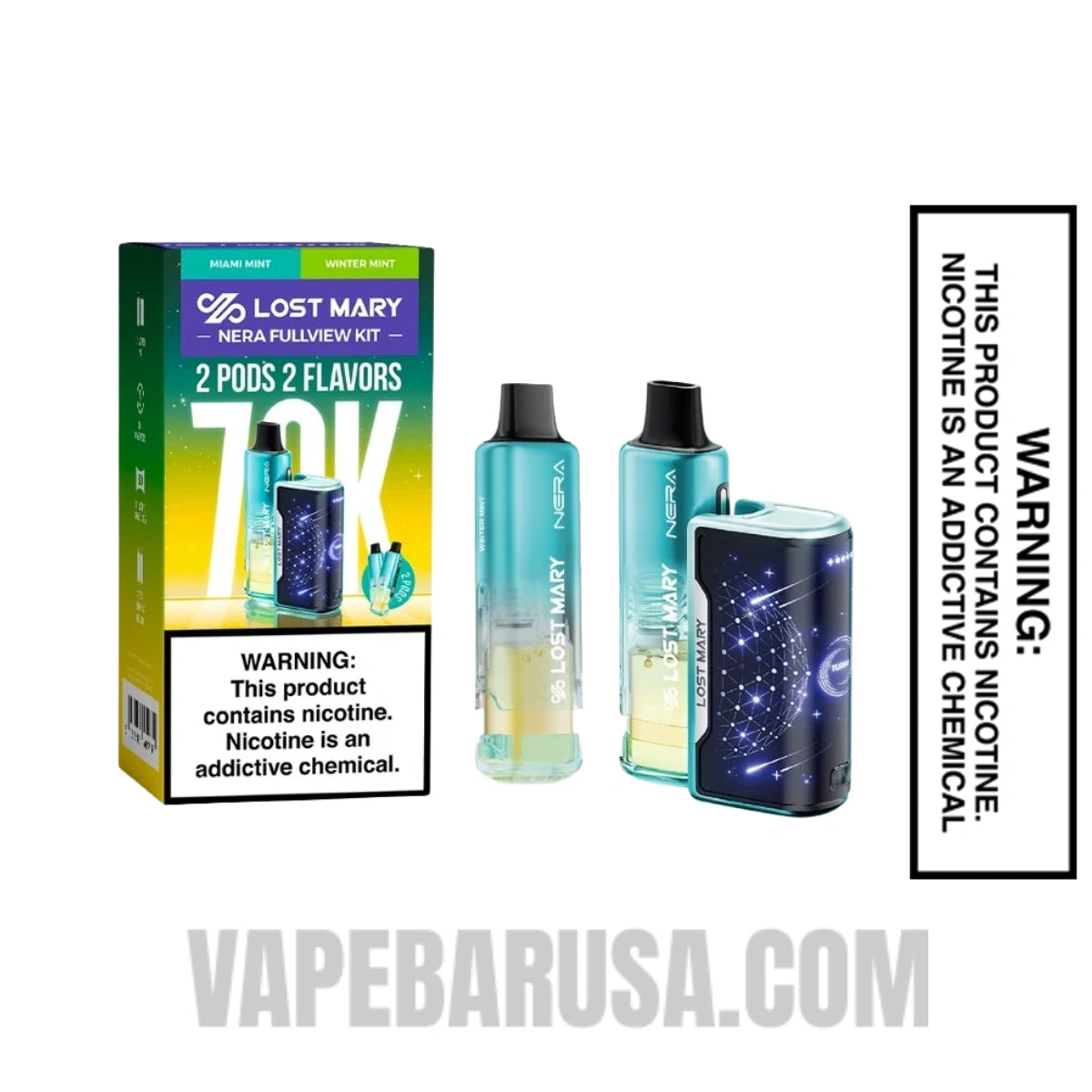 Miami Mint & Winter Mint Lost Mary Nera Fullview 70K Disposable Vape Kit with package box Miami Mint & Winter Mint Lost Mary Nera Fullview 70K Disposable Vape Kit with package box