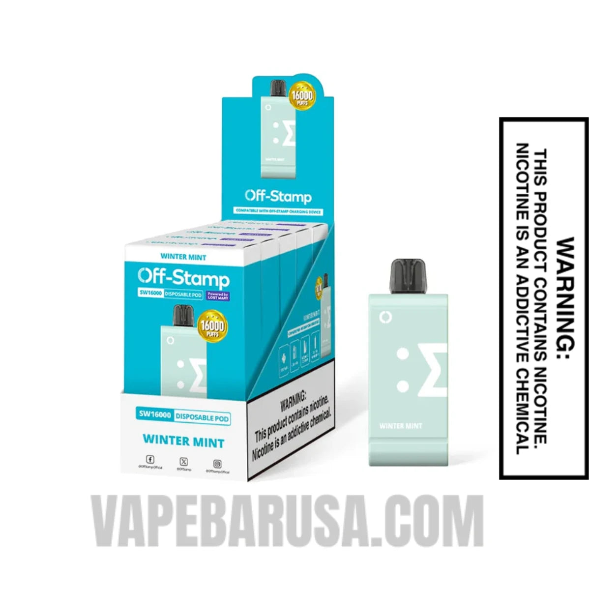 Winter Mint Off Stamp SW16000 Disposable Pod With Bundle Pack Winter Mint Off Stamp SW16000 Disposable Pod With Bundle Pack