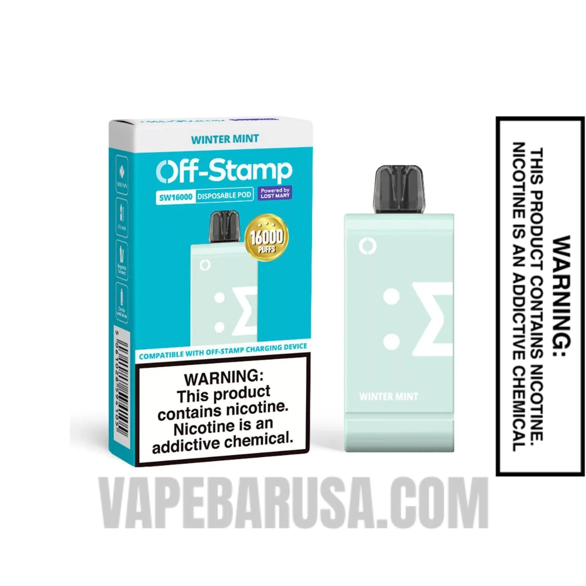 Winter Mint Off Stamp SW16000 Disposable Pod With Package Box Winter Mint Off Stamp SW16000 Disposable Pod With Package Box