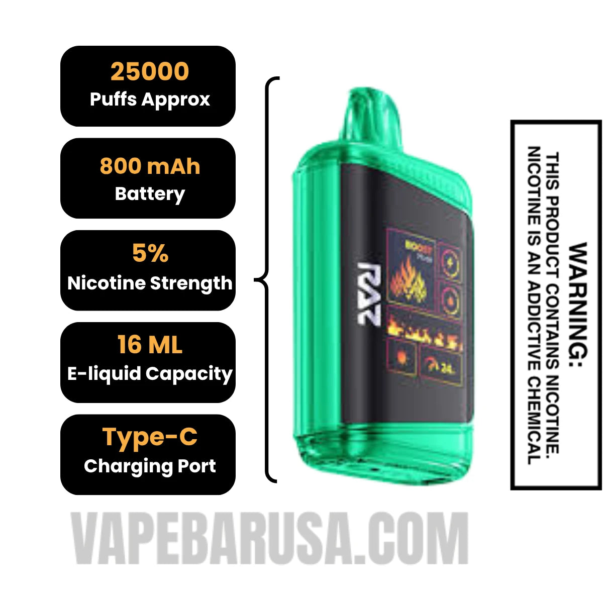 Wintergreen RAZ DC25000 Disposable Vape Specifications Wintergreen RAZ DC25000 Disposable Vape Specifications