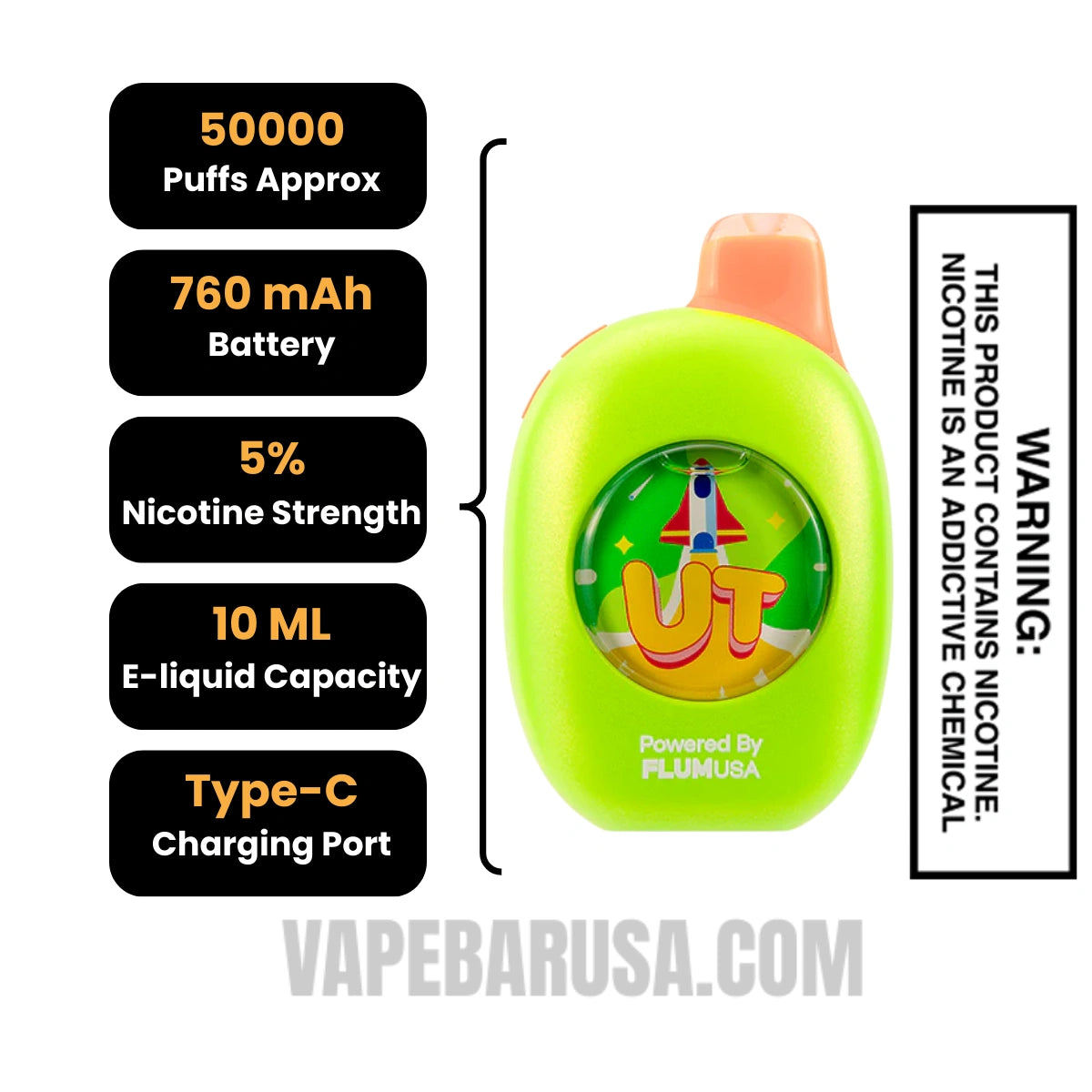Aloe Grape/Aloe Watermelon Flum UT Bar 50K Disposable Vape Specifications