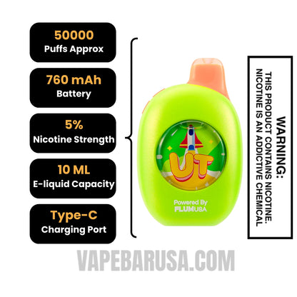 Aloe Grape/Aloe Watermelon Flum UT Bar 50K Disposable Vape Specifications