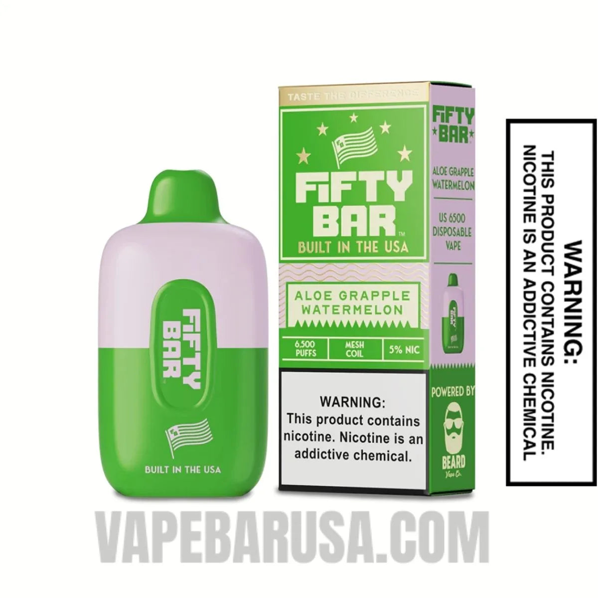 Aloe Grapple Watermelon Fifty Bar Disposable Vape 6500 Puffs With Package Box