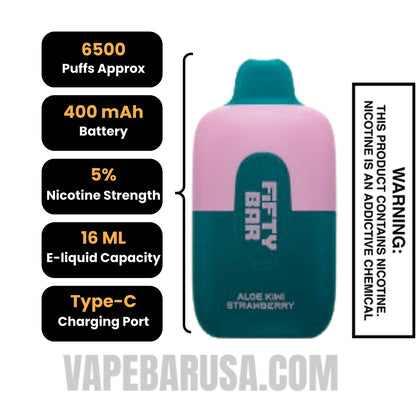 Aloe Kiwi Strawberry Fifty Bar Disposable Vape 6500 Puffs Specifications
